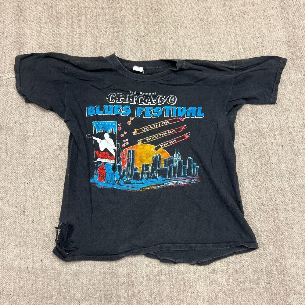 Vintage‎ Chicago Blues Festival Shirt Mens Small Black 1988 Parking Lot